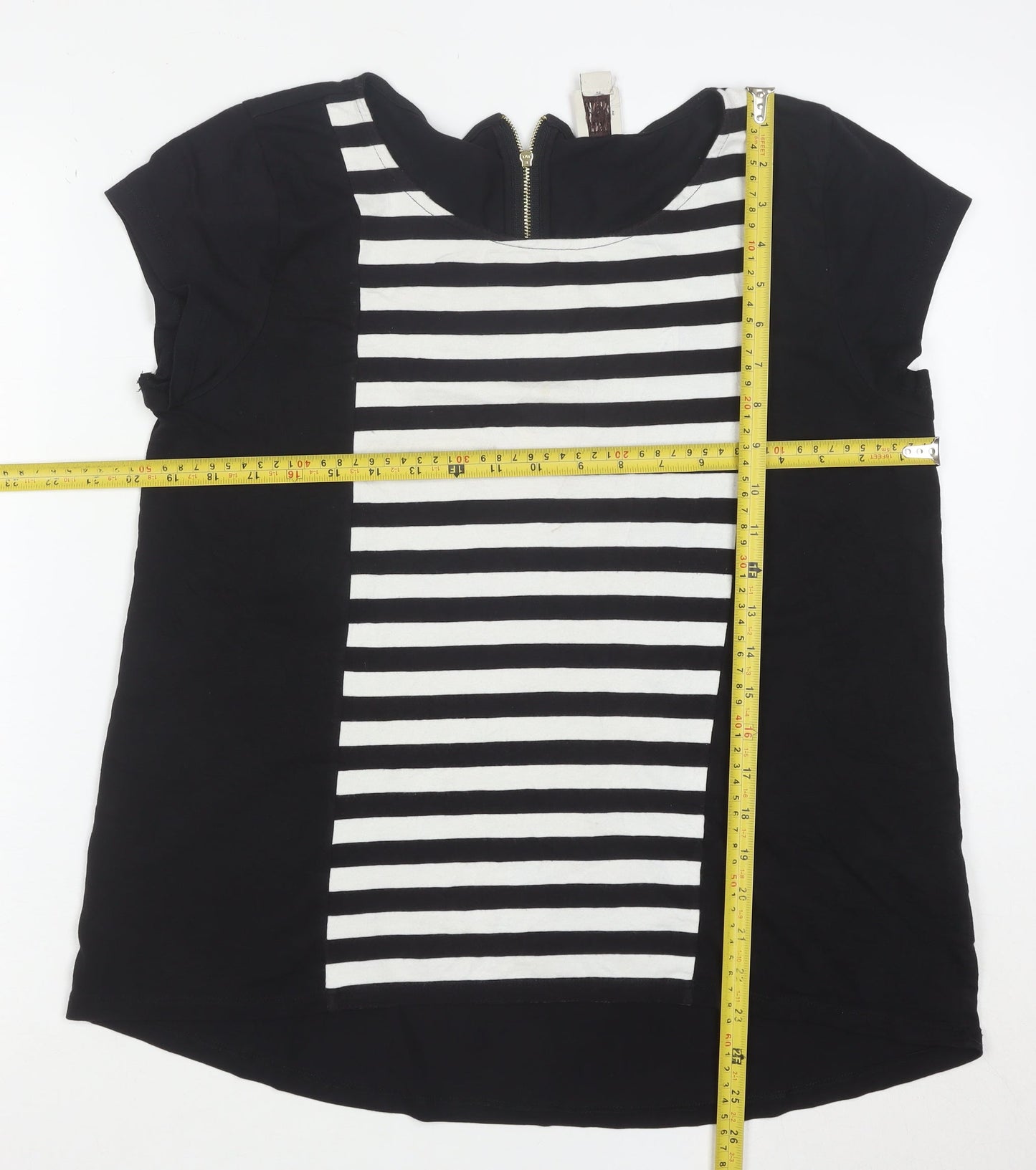 Anne Klein Women’s Black Striped Zip Back Tunic Blouse Size L