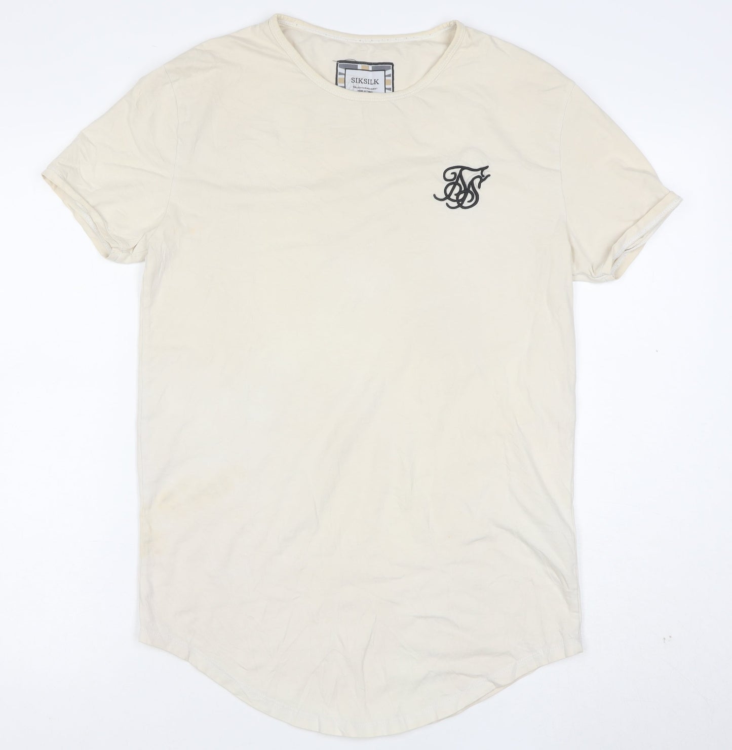 SikSilk Men's Beige Slim Fit Crew Neck Short Sleeve T-Shirt Size M