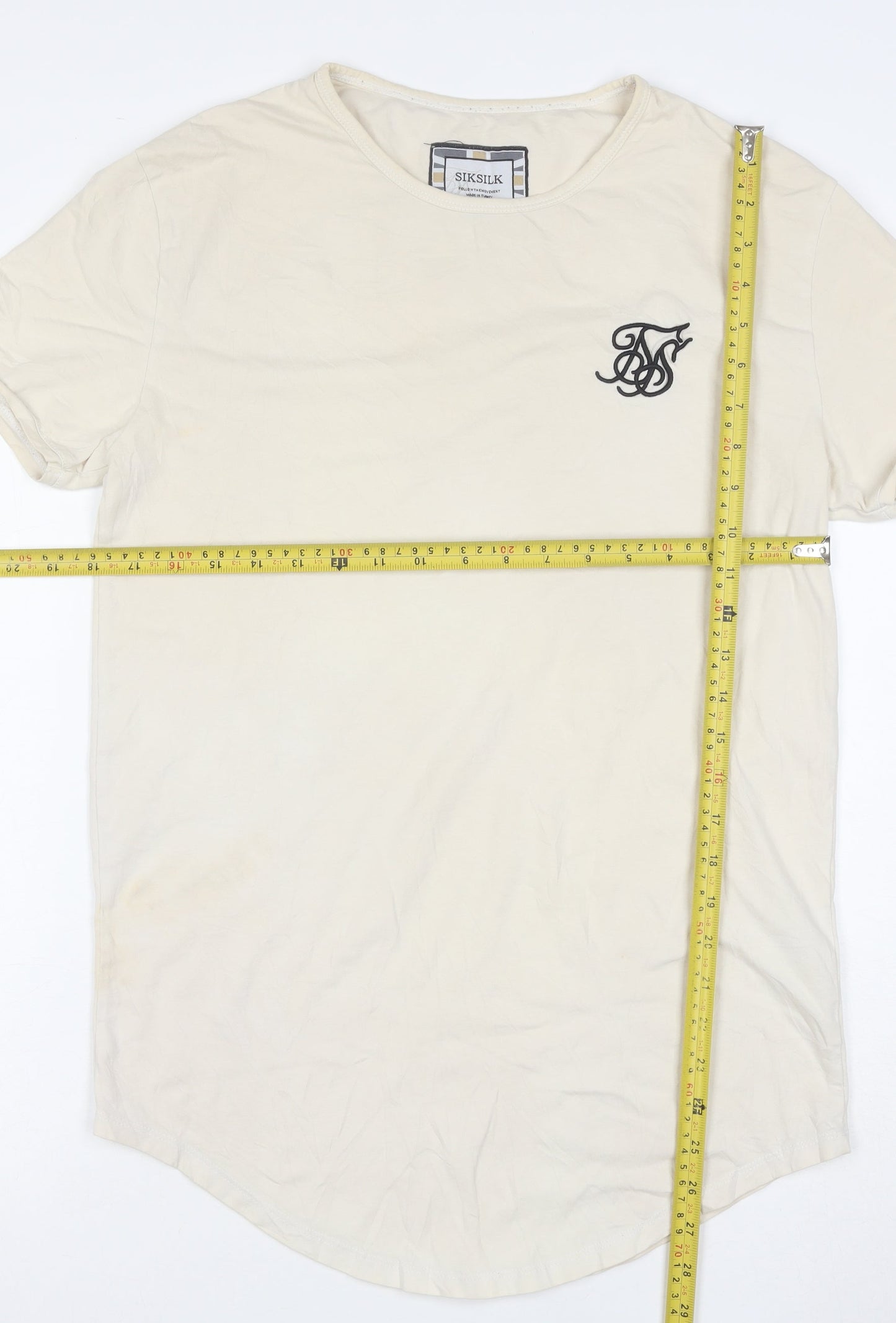 SikSilk Men's Beige Slim Fit Crew Neck Short Sleeve T-Shirt Size M