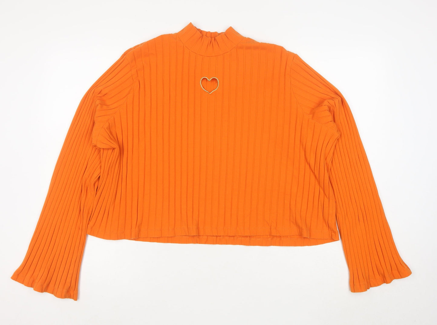 Lazy Oaf Orange Ribbed Mock Neck Heart Cut Out Cropped Top Women's M