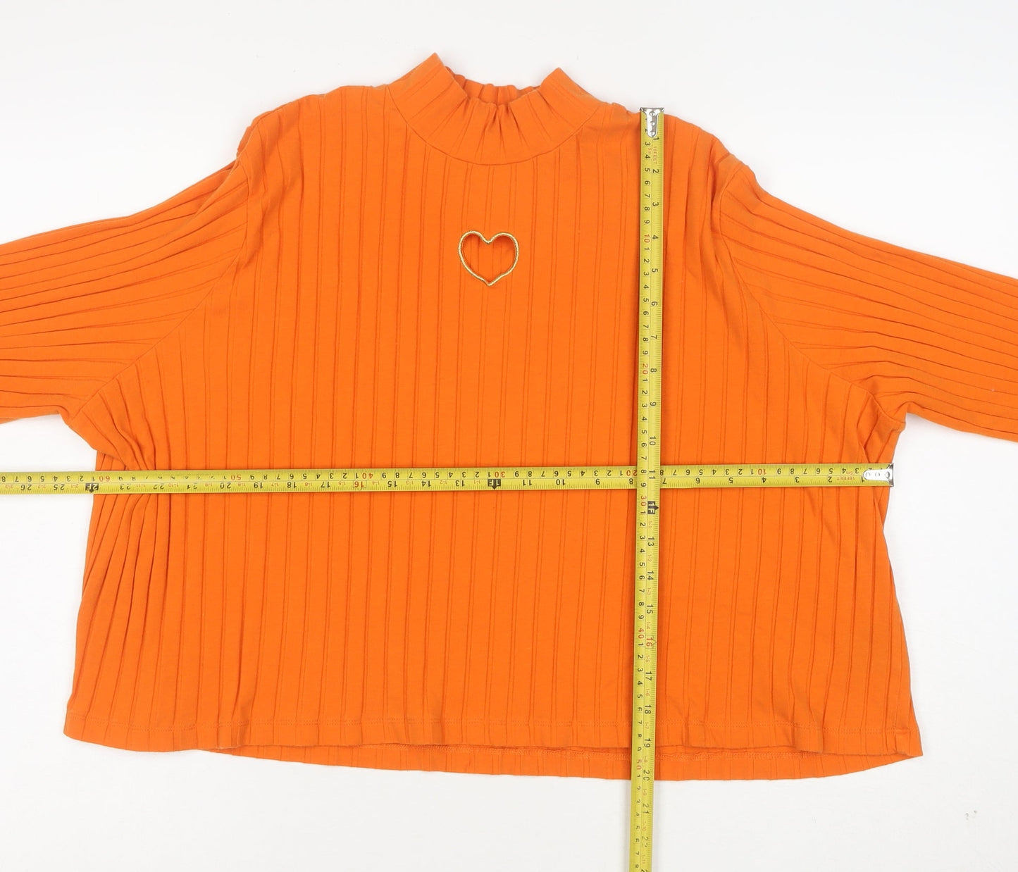 Lazy Oaf Orange Ribbed Mock Neck Heart Cut Out Cropped Top Women's M