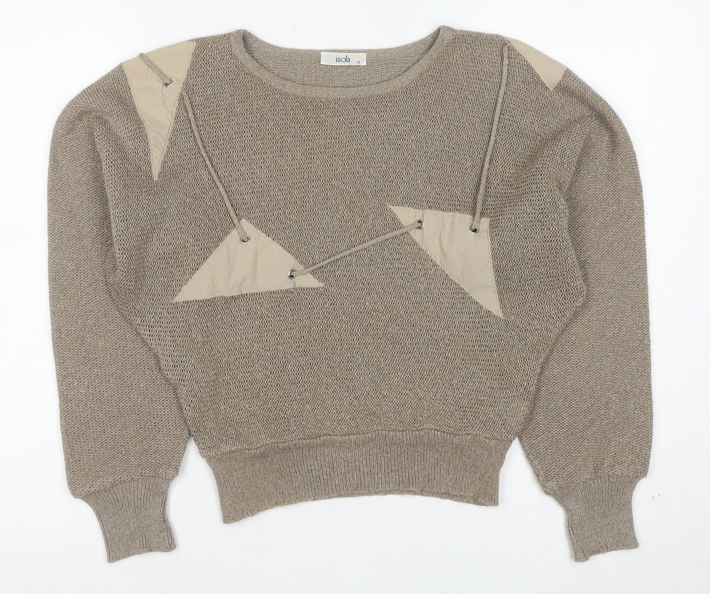 Isola Womens Beige Silk Blend 80s Geometric Crew Neck Jumper Size 12