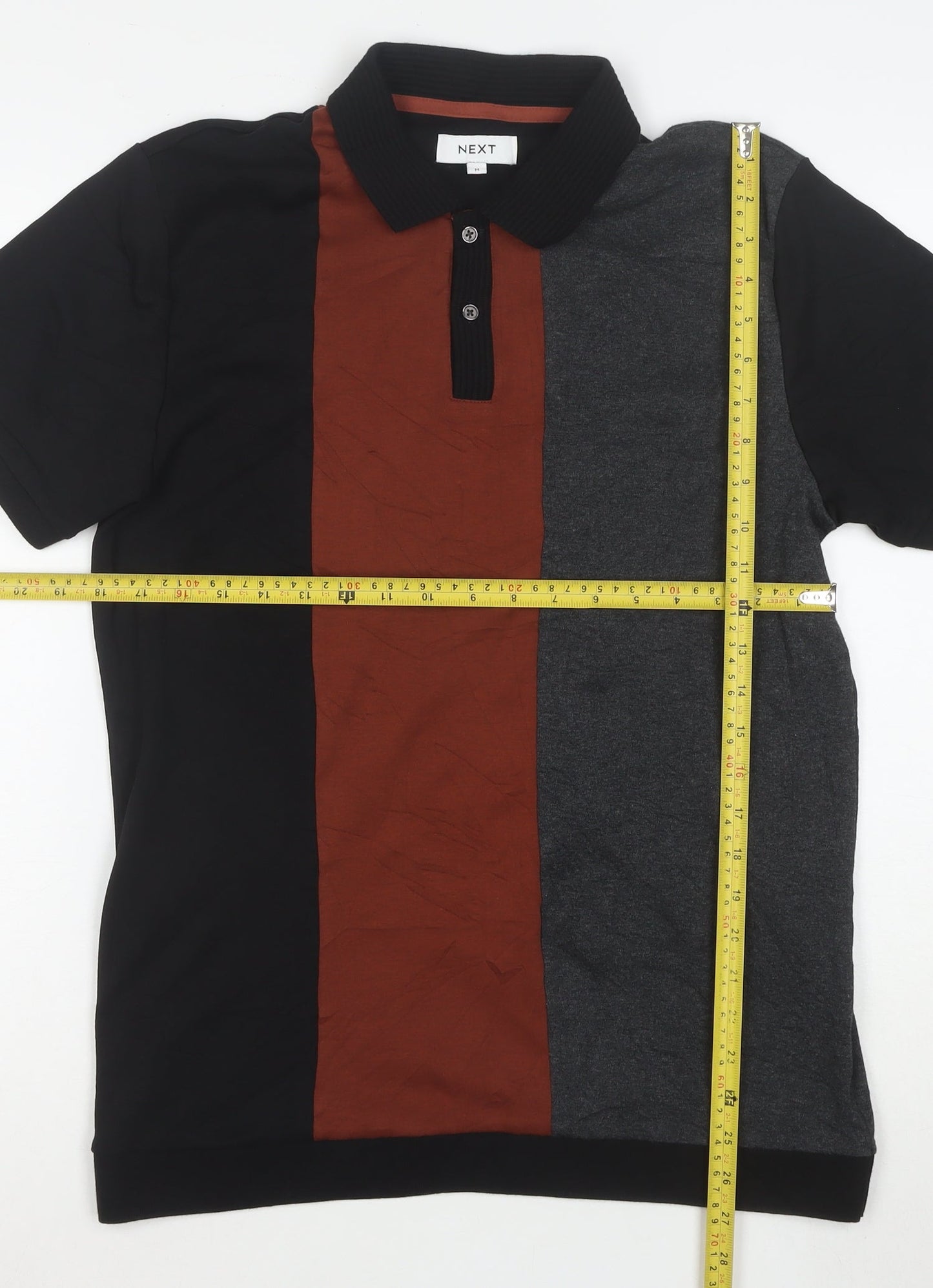 Next Men's Multicoloured Cotton Colourblock Short Sleeve Polo M