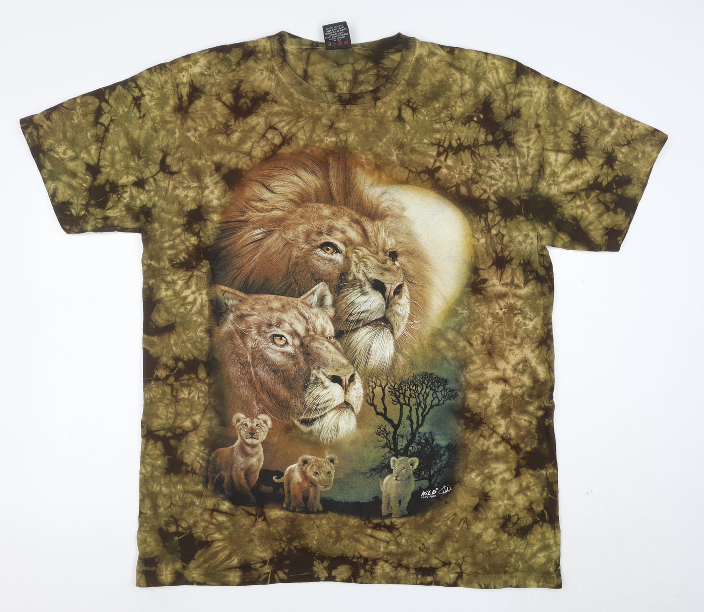 WILD Mens Brown XL Animal Lion Print Cotton T-Shirt