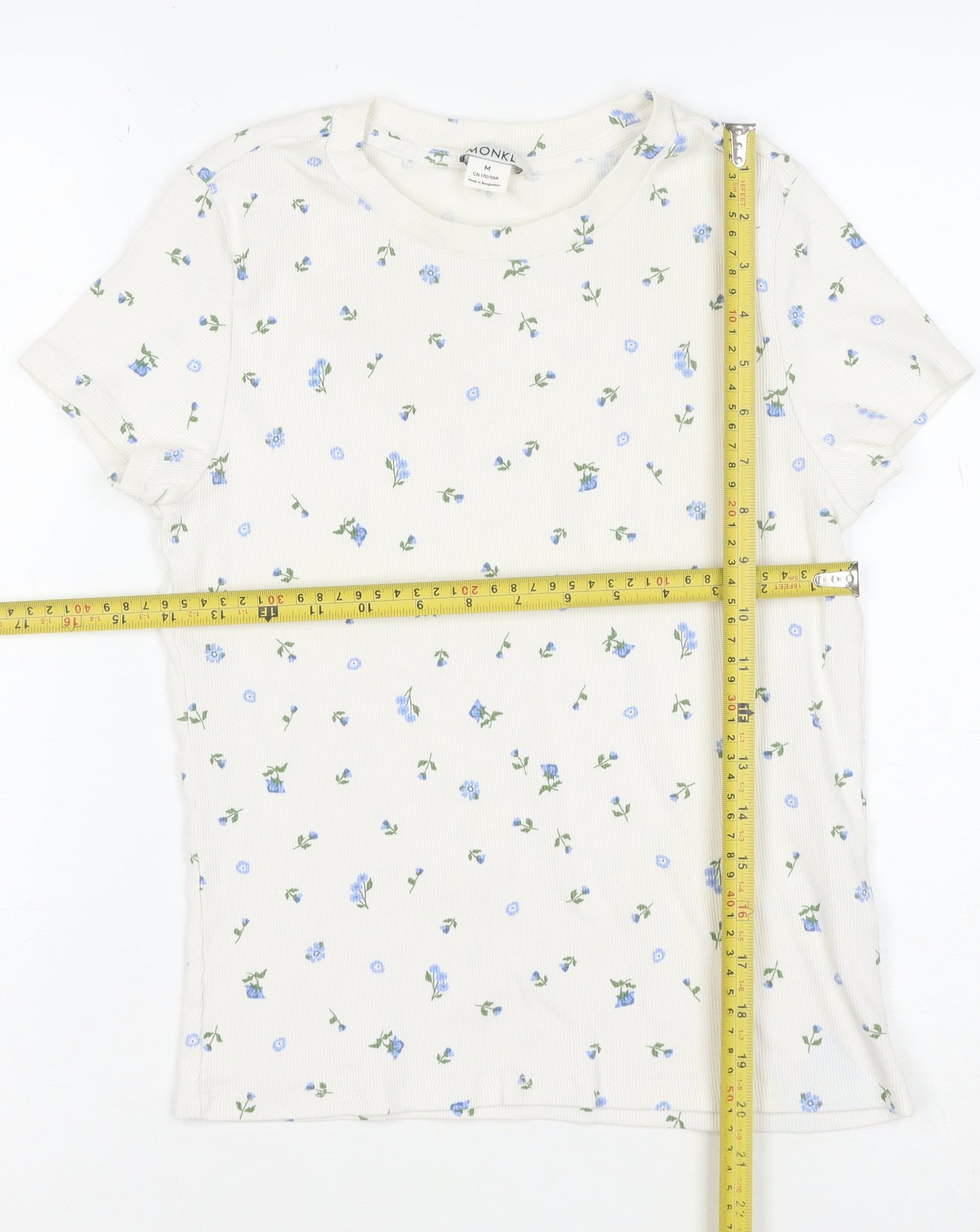 Monki Women’s Ivory Floral Cotton T-Shirt M Short Sleeve Jersey Top