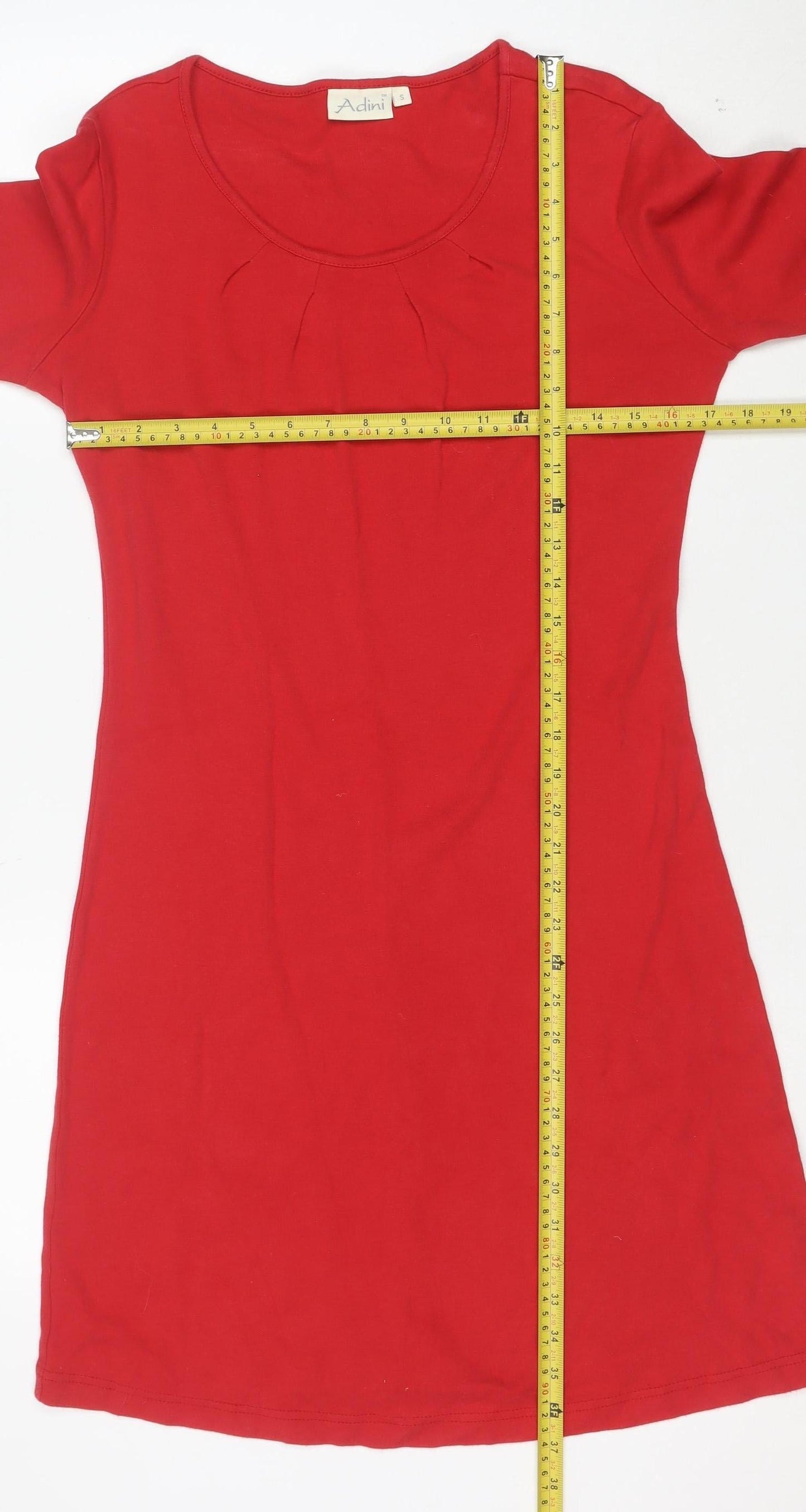 Adini Women Red Cotton Knee Length Shift Dress Size S