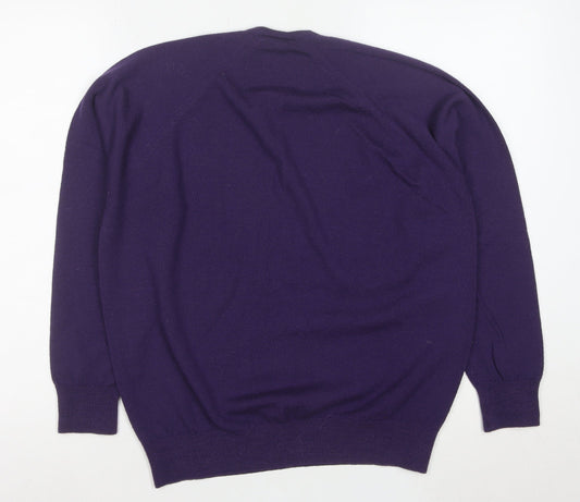 Glenbrae Men Purple Merino Wool V-Neck Jumper M