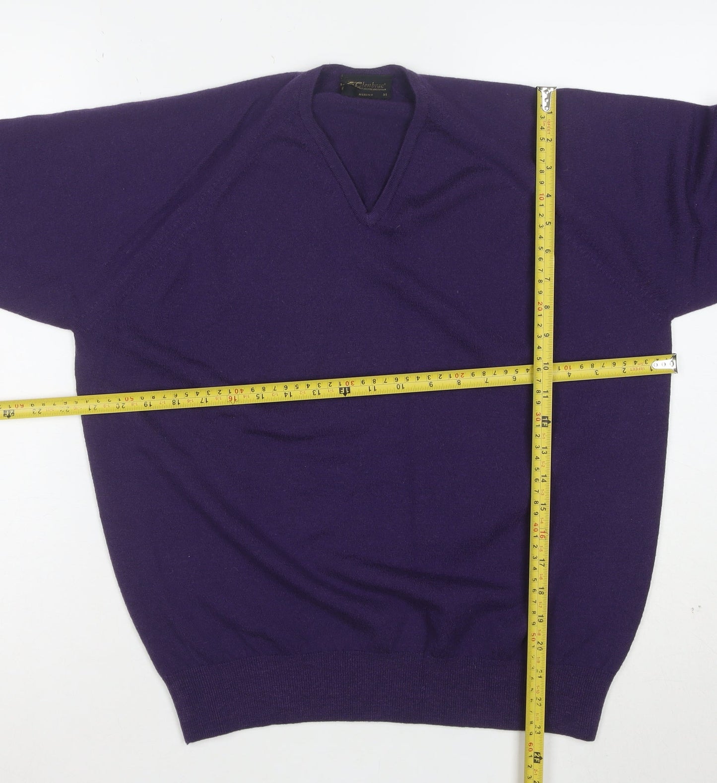 Glenbrae Men Purple Merino Wool V-Neck Jumper M
