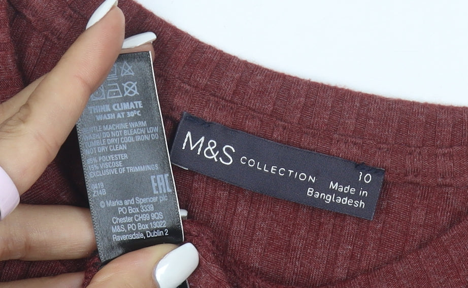 Marks and Spencer Women Red Size 10 Long Sleeve Shift Jersey Dress