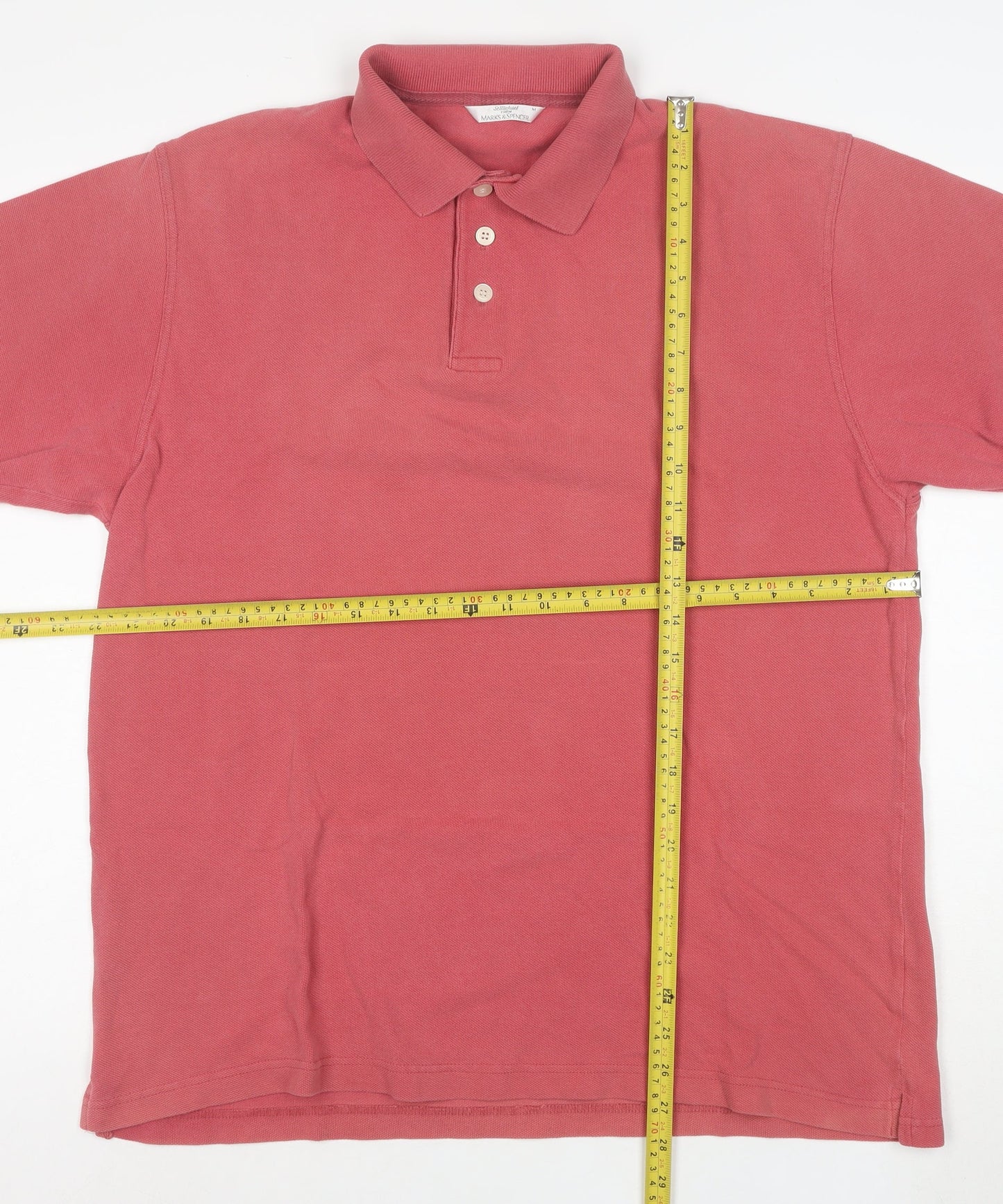 Marks and Spencer Men's Pink Cotton Short Sleeve Polo Shirt M