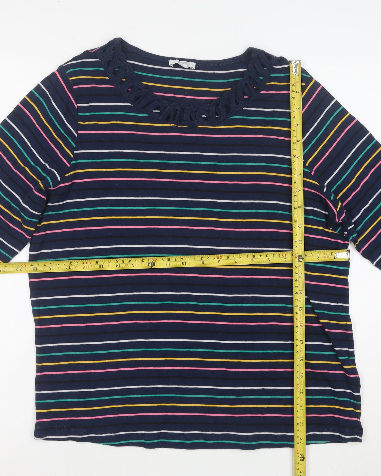 Esprit Women Blue Striped Cotton 3/4 Sleeve Scoop T-Shirt Size 18