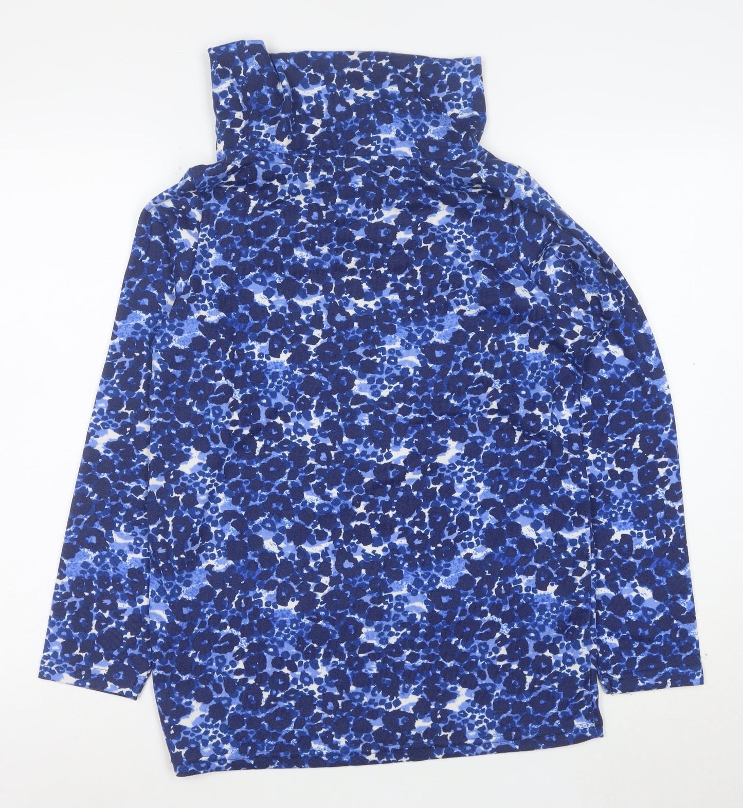 Isle Women’s Blue Floral Roll Neck Long Sleeve Jersey Top Size S