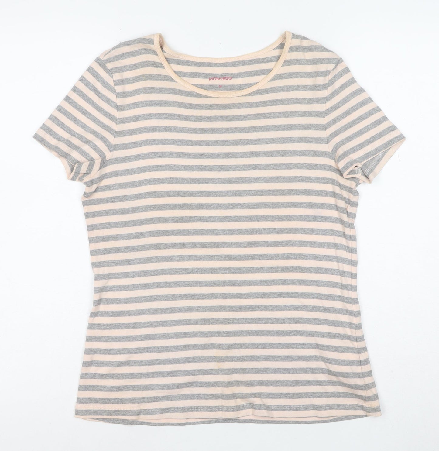 Montego Womens Grey Striped Short Sleeve Cotton T-Shirt Size M