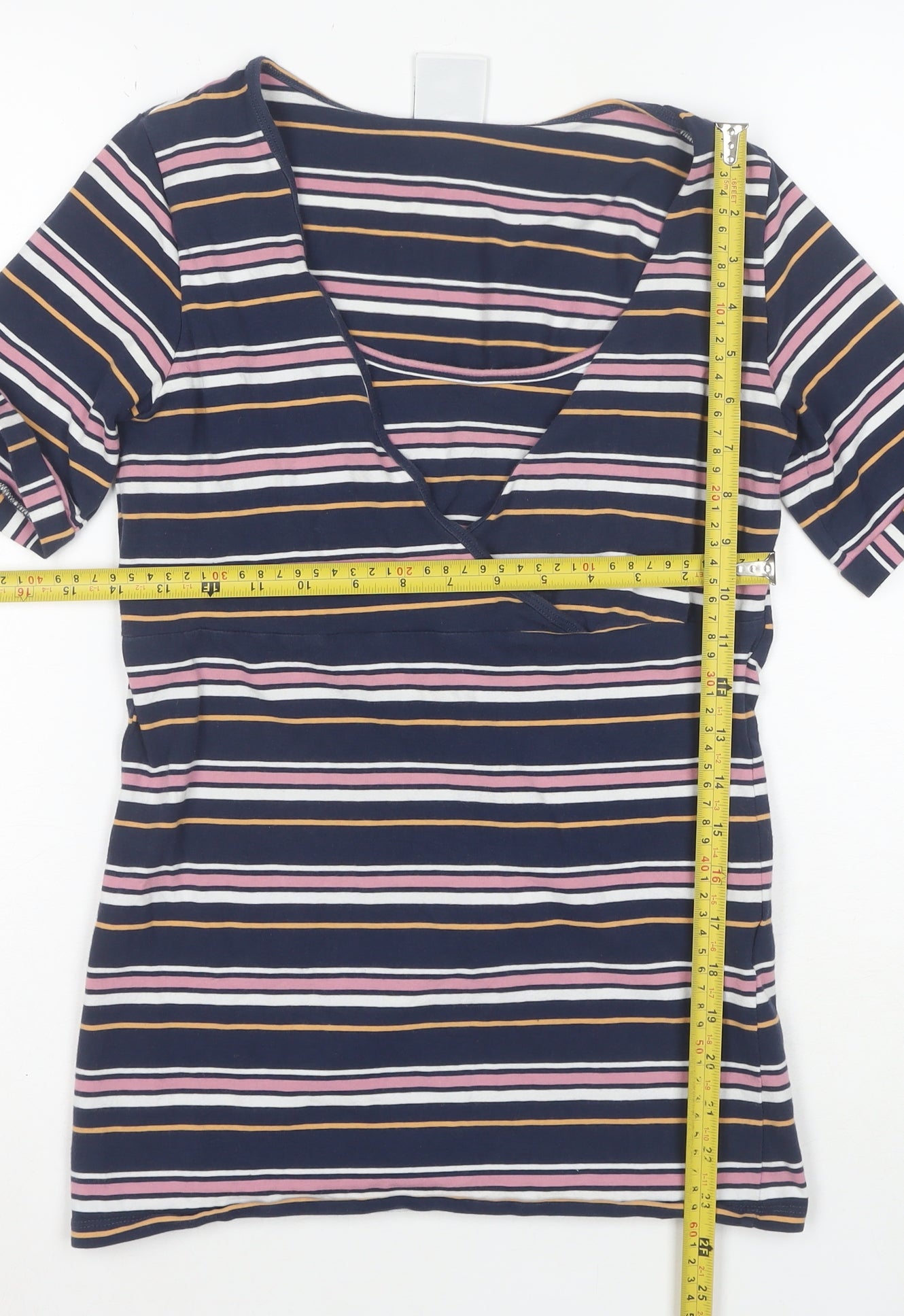 ml Women's Multicoloured Striped Wrap Jersey V-Neck T-Shirt Size S