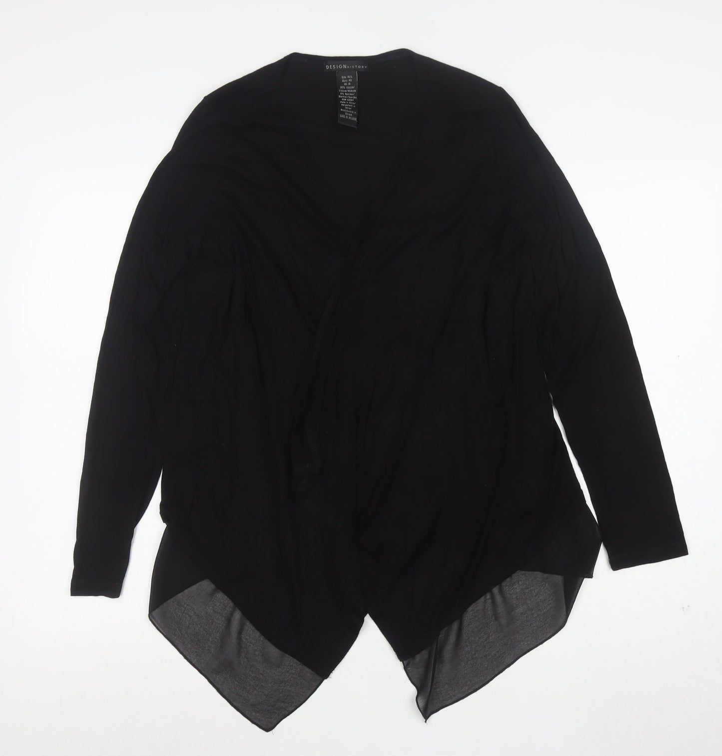 Design History Women's Black Viscose Cardigan Size 14 L Lightweight Open Front