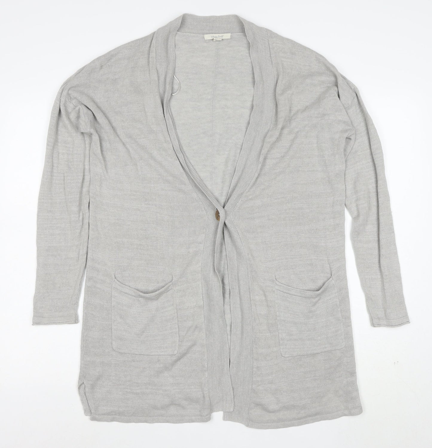White Stuff Womens Grey Long Sleeve Knit Cotton Modal Cardigan Size 12