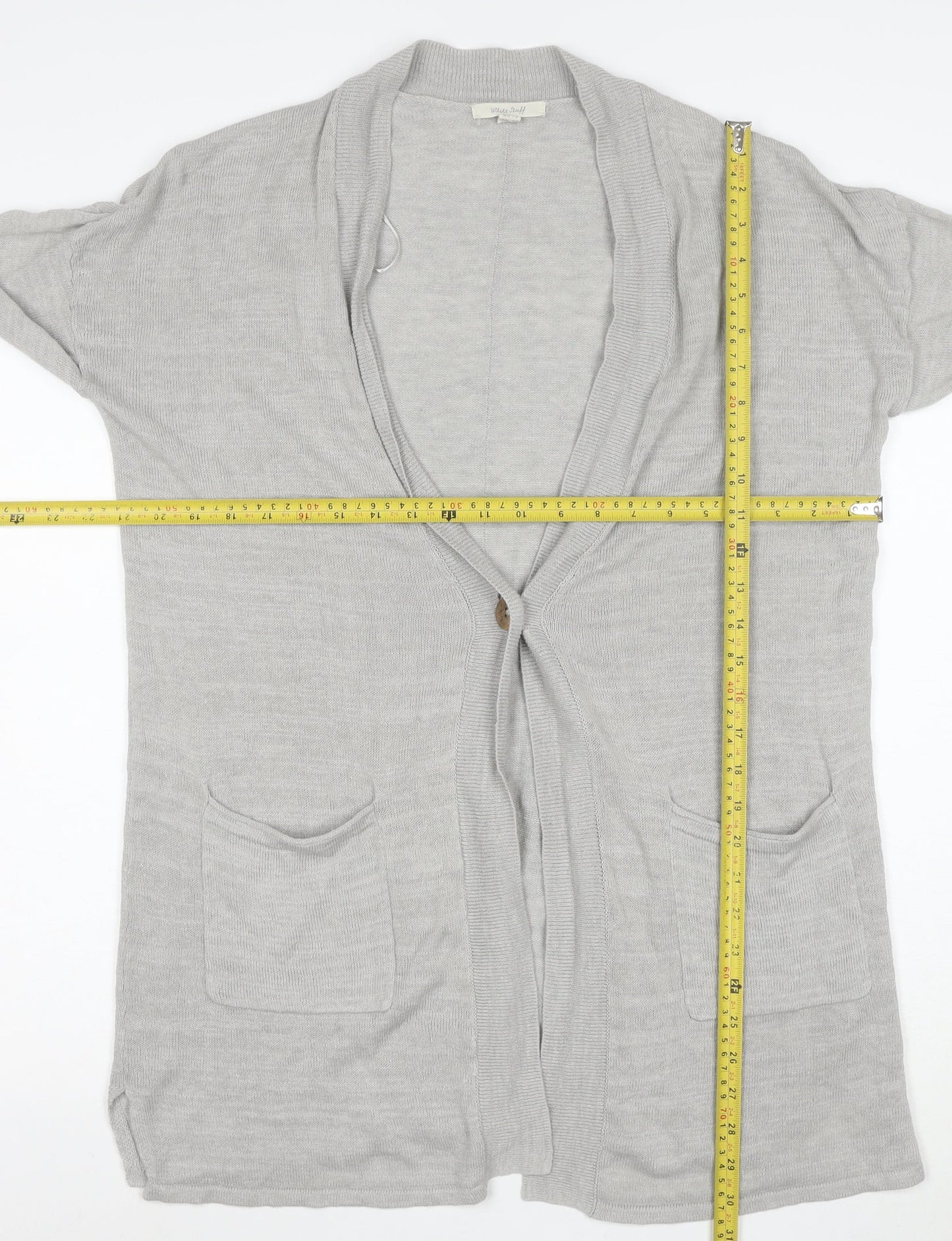 White Stuff Womens Grey Long Sleeve Knit Cotton Modal Cardigan Size 12