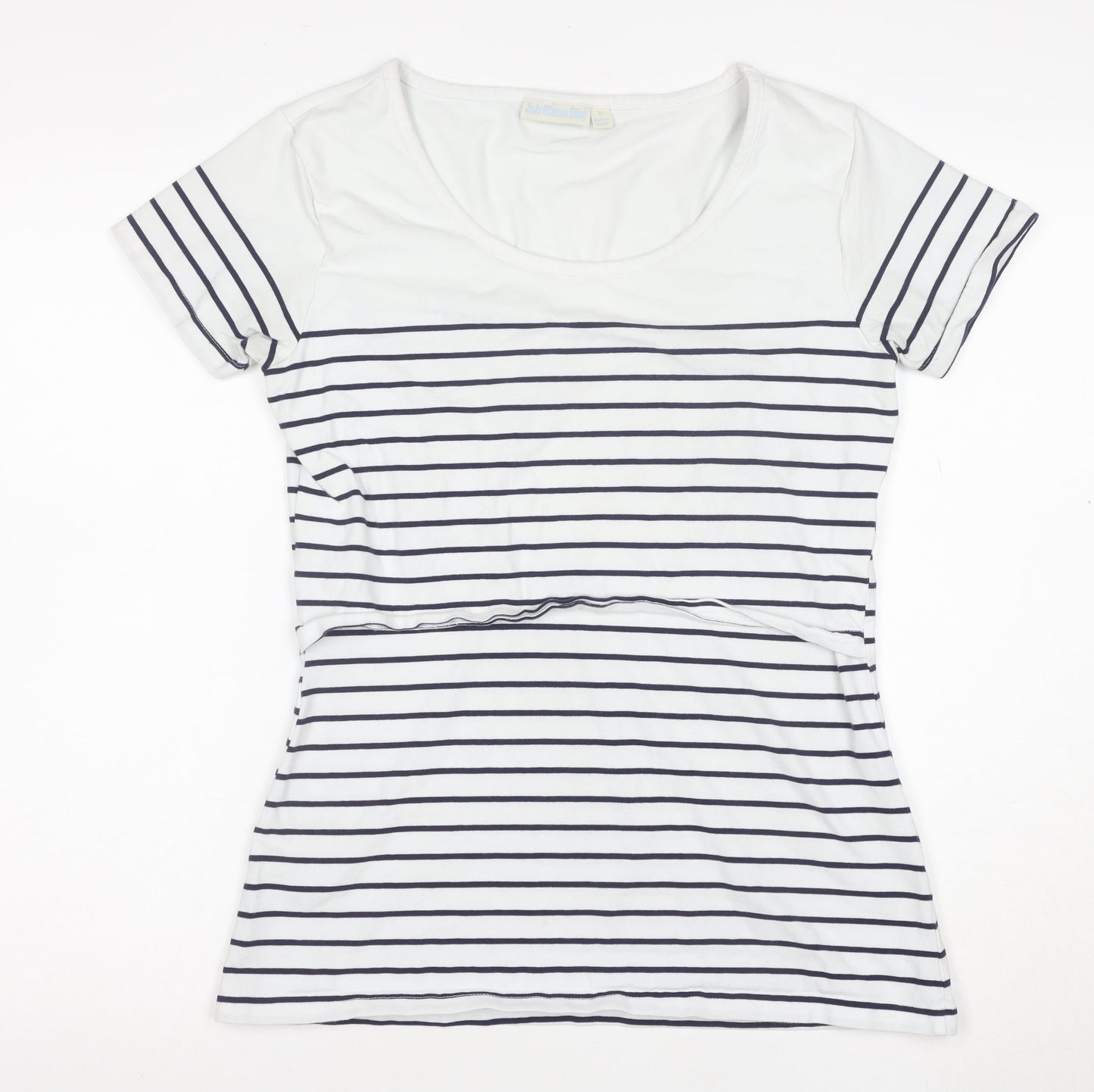 JoJo Maman Bébé Women's White Striped Cotton Jersey T-Shirt M