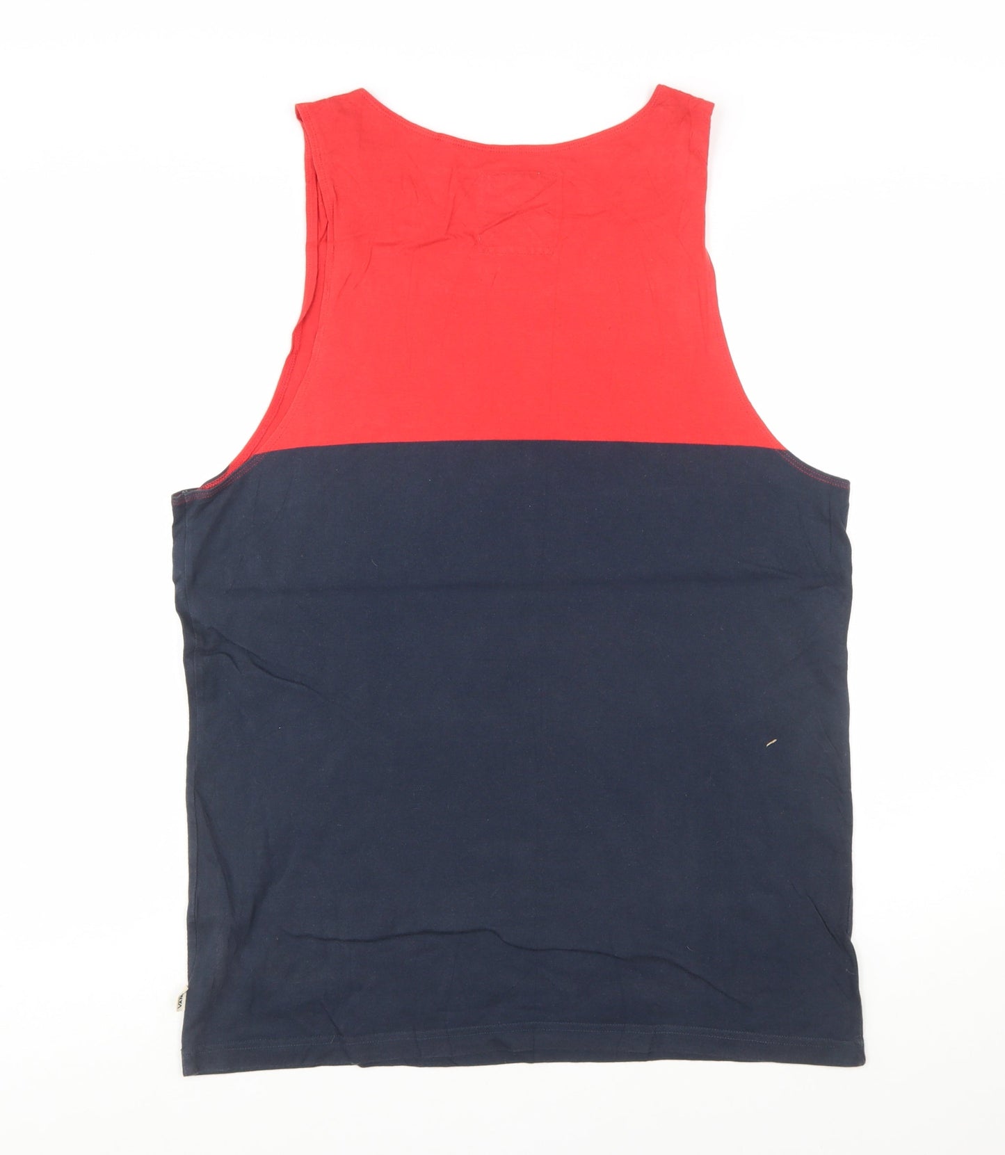 Vans Men's Red and Navy Sleeveless Cotton T-Shirt Size L