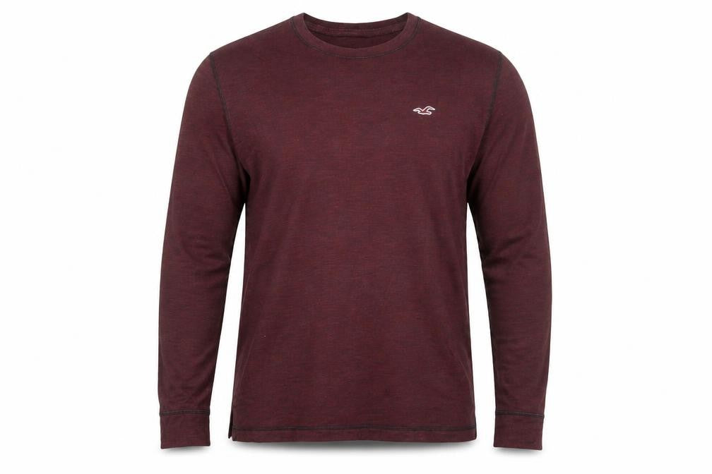 Hollister Men’s Brown Long Sleeve Crew Neck Cotton Blend T-Shirt M