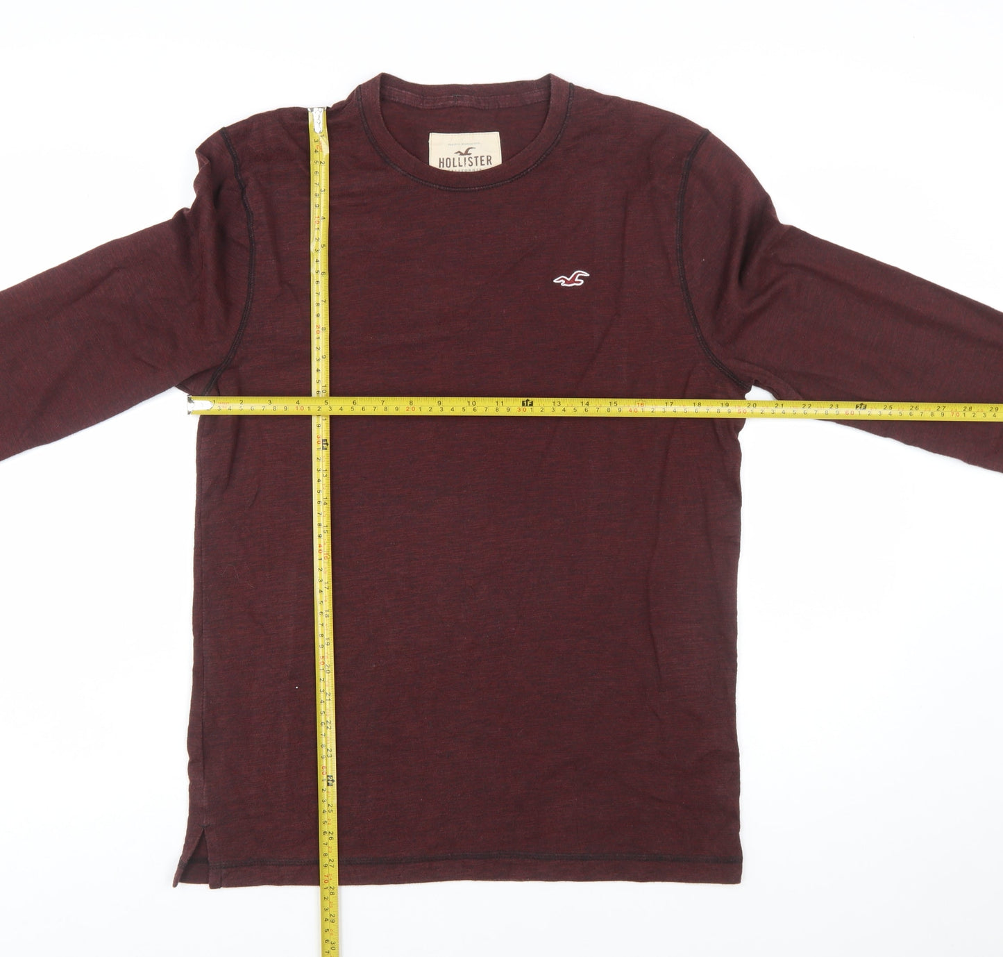 Hollister Men’s Brown Long Sleeve Crew Neck Cotton Blend T-Shirt M