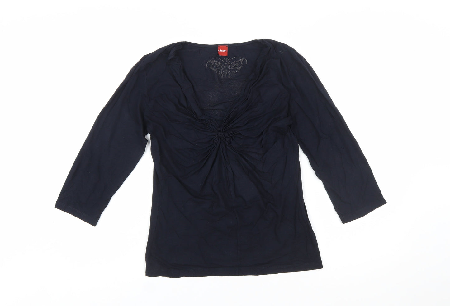Olsen Women Blue Size 10 Viscose 3/4 Sleeve V-Neck Blouse