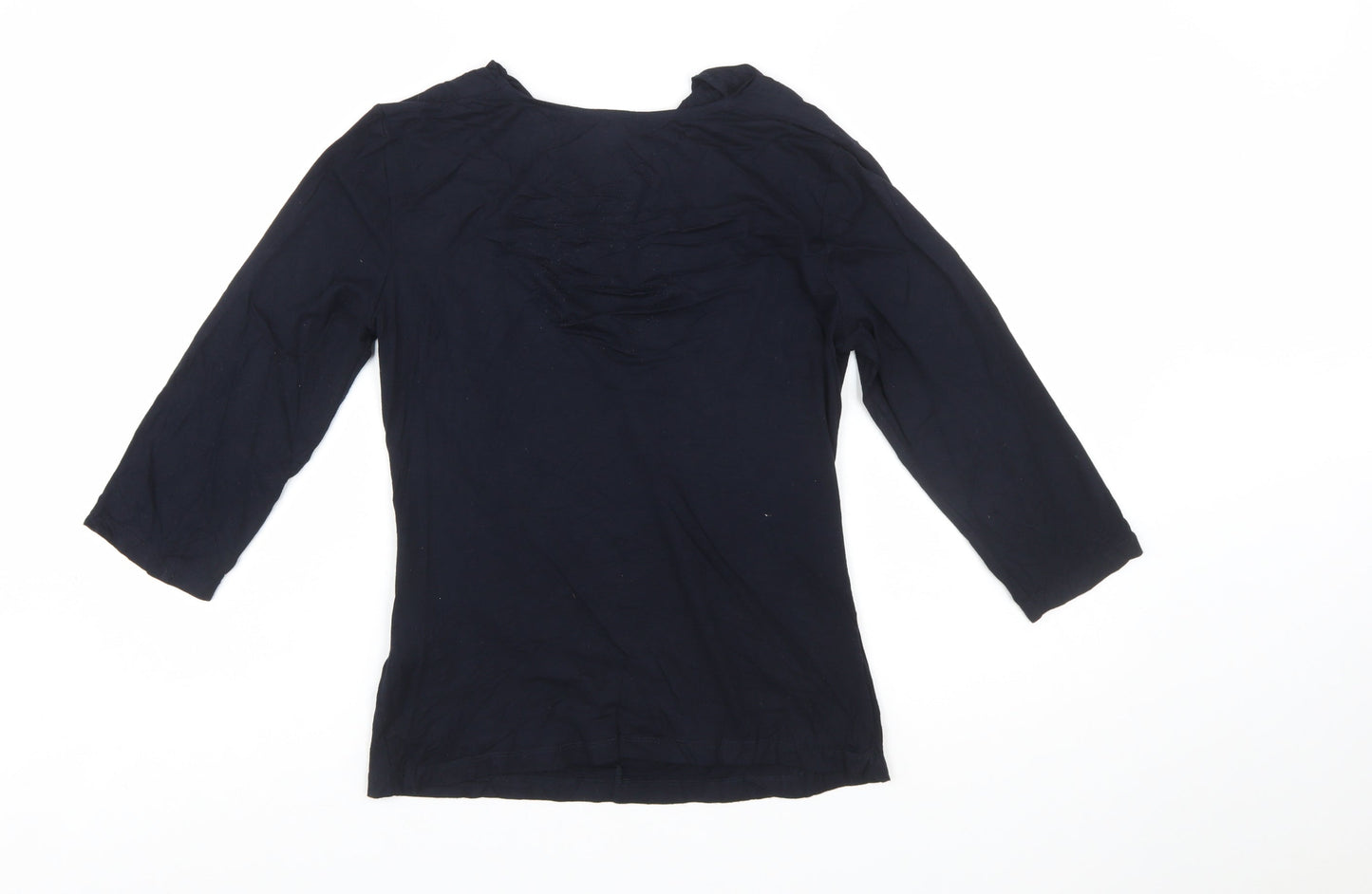 Olsen Women Blue Size 10 Viscose 3/4 Sleeve V-Neck Blouse
