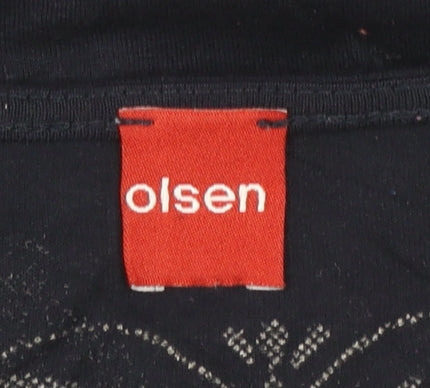 Olsen Women Blue Size 10 Viscose 3/4 Sleeve V-Neck Blouse