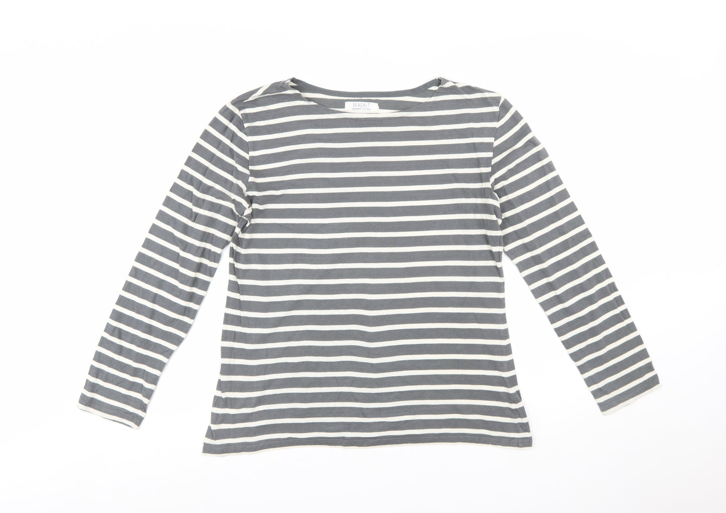Seasalt Women’s Grey Striped Organic Cotton Sailor Shirt UK 14