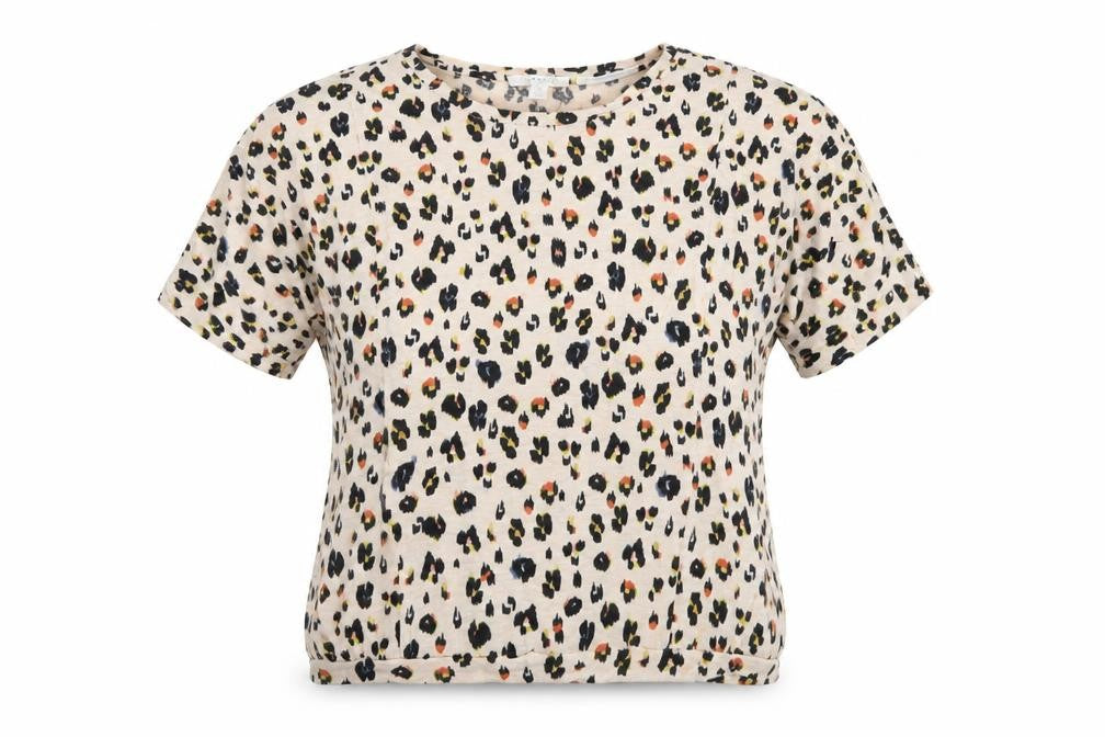Trenery Women’s Beige Leopard Print Relaxed Cotton T-Shirt Size S