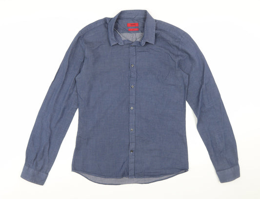 Hugo Boss Men's Blue Slim Fit Long Sleeve Cotton Shirt M