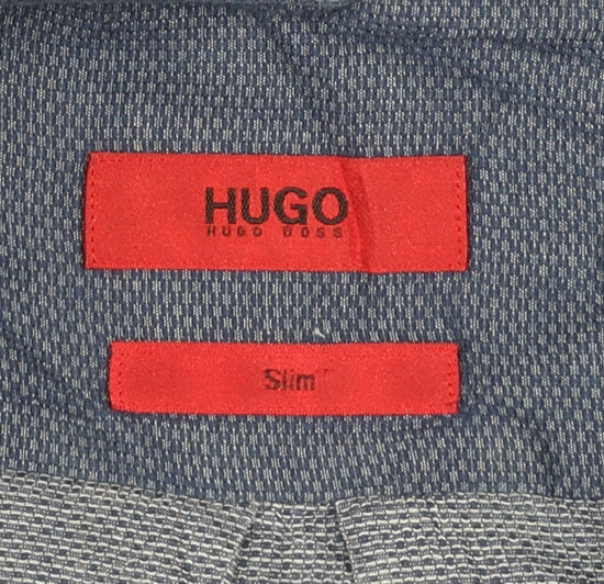 Hugo Boss Men's Blue Slim Fit Long Sleeve Cotton Shirt M