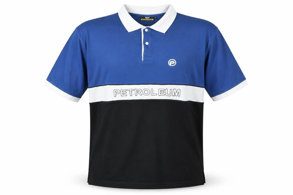 Petroleum Mens Blue Colourblock Polo Shirt XL Cotton Blend