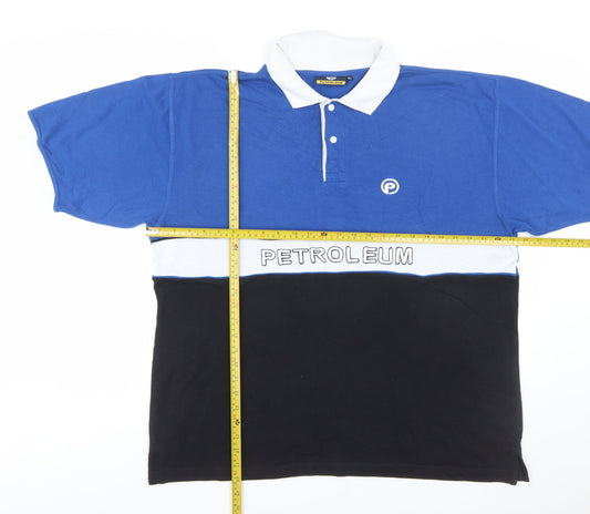 Petroleum Mens Blue Colourblock Polo Shirt XL Cotton Blend