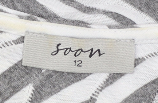 Soon Women's Grey Striped 3/4 Sleeve Cotton T-Shirt Size 12