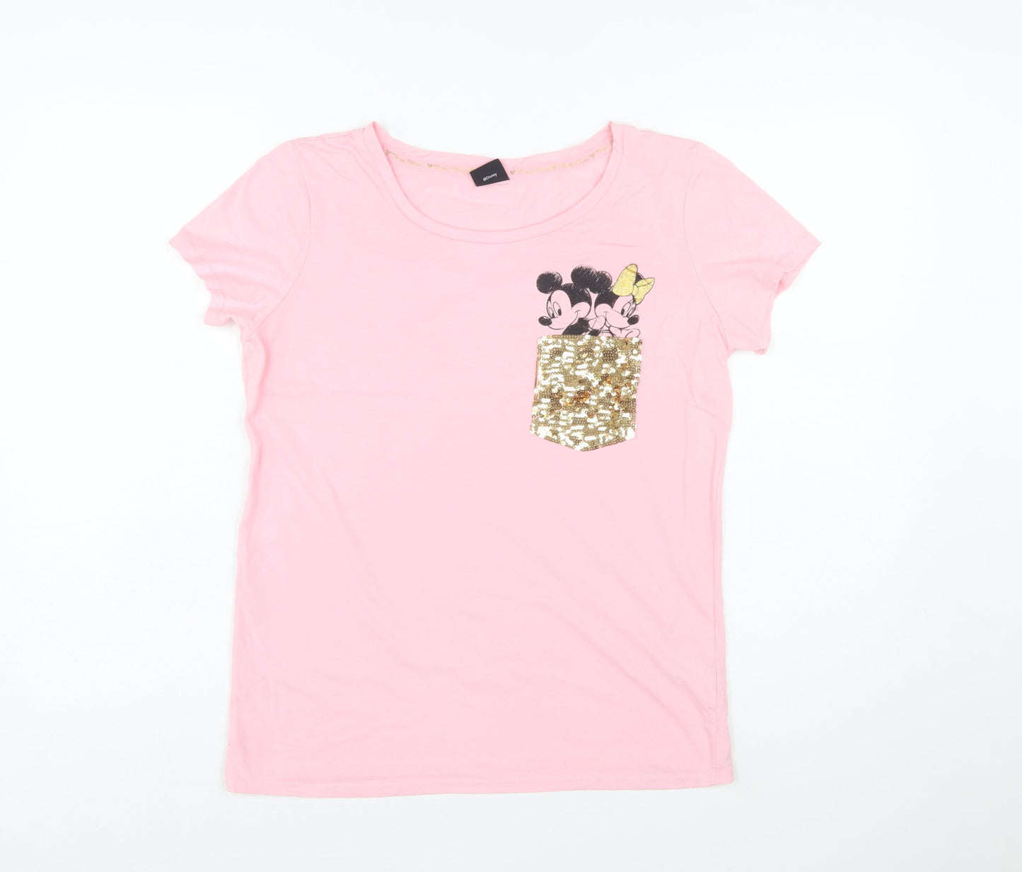 Disney at George Womens Pink Sequin Pocket Mickey T-Shirt Size 10