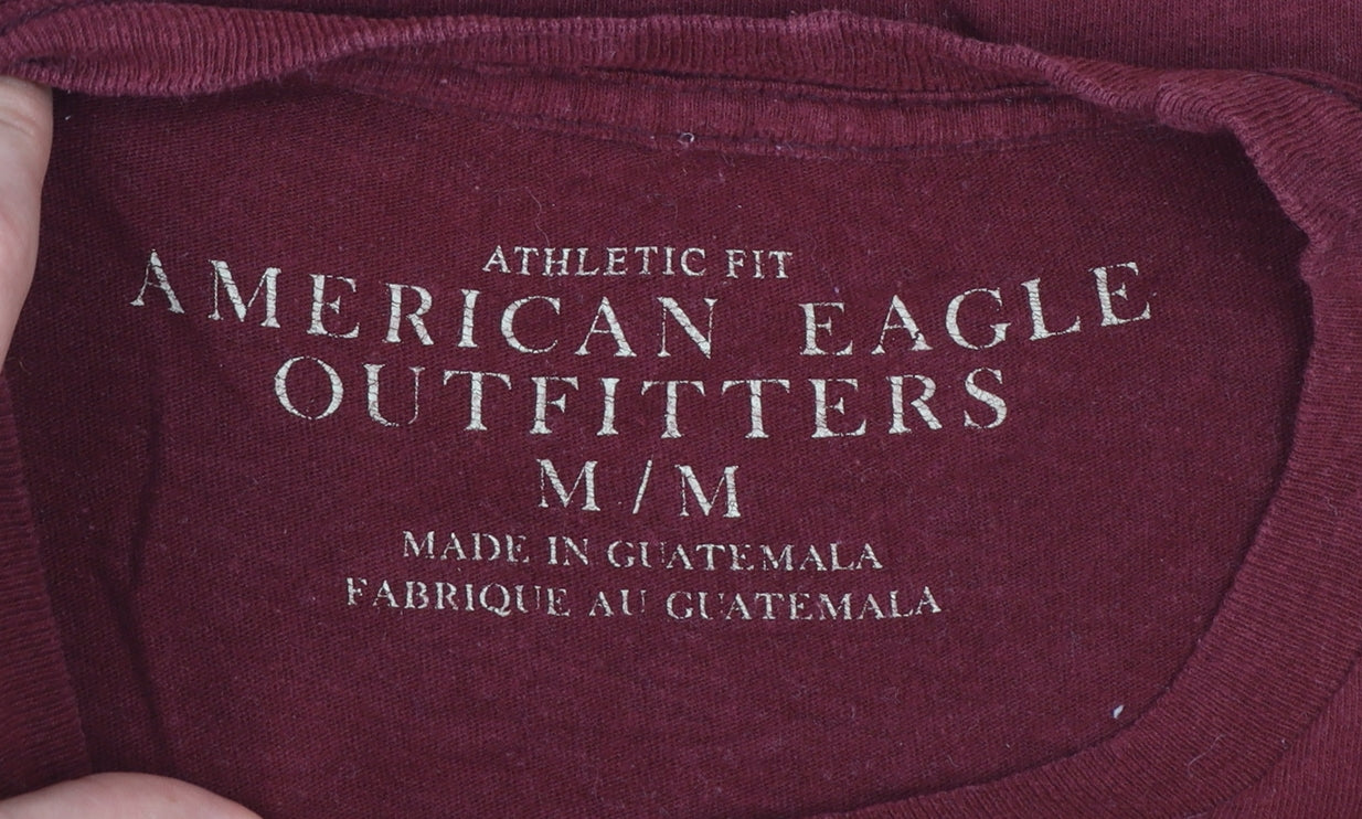American Eagle Outfitters Men's Maroon Athletic Fit Graphic T-Shirt Size M