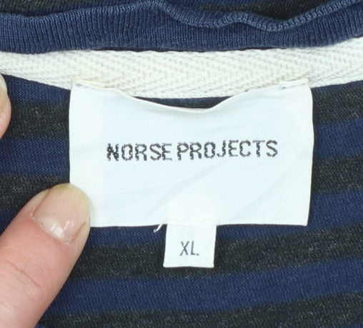 Norse Projects Men's Blue Striped Cotton Crew Neck T-Shirt XL