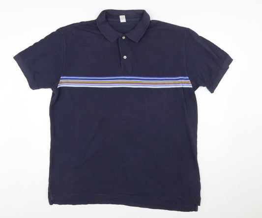 GAP Men's Navy XL Striped Cotton Polo Shirt Classic Fit