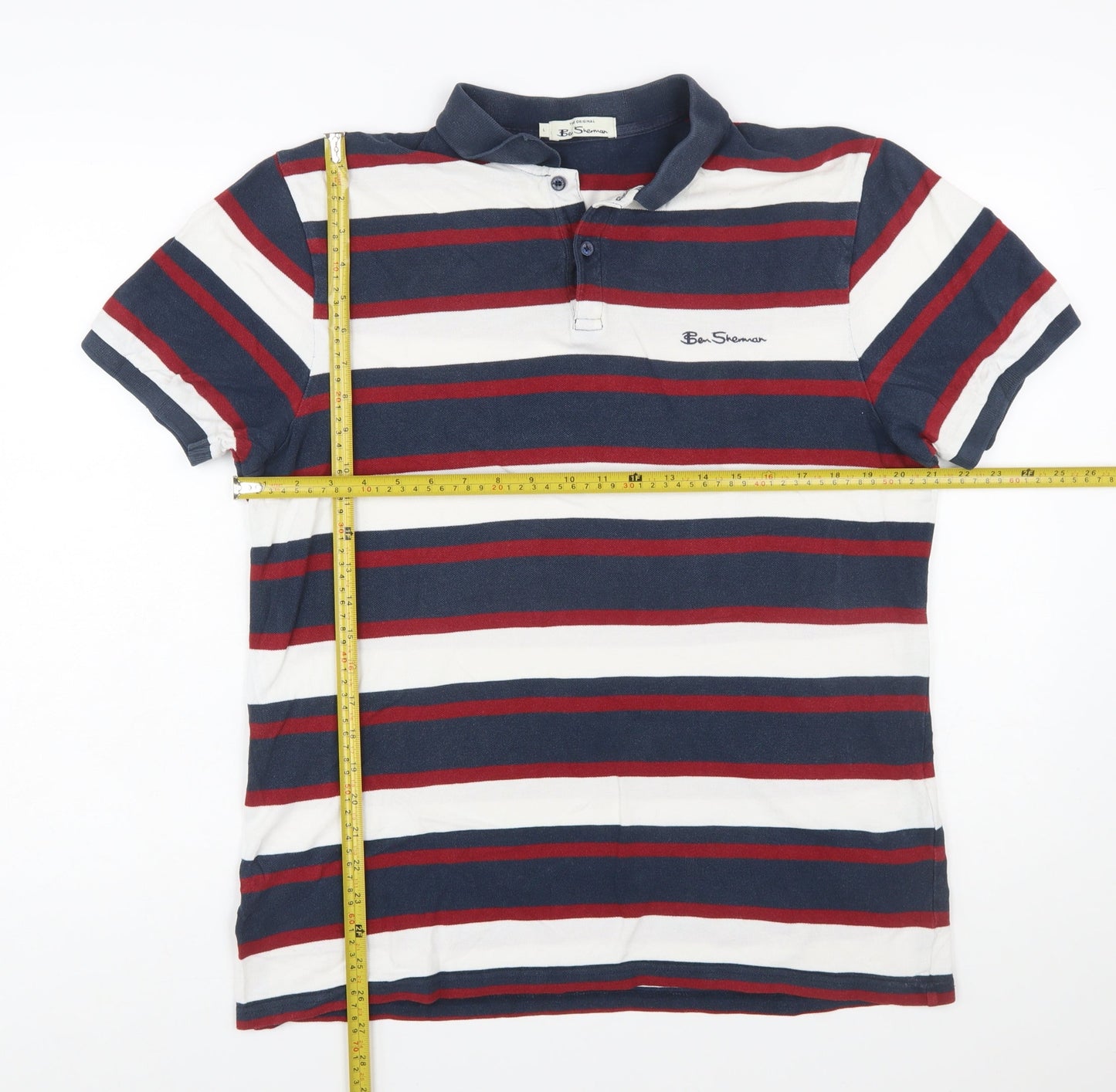 Ben Sherman Men's Navy Striped Cotton Polo Shirt Size L