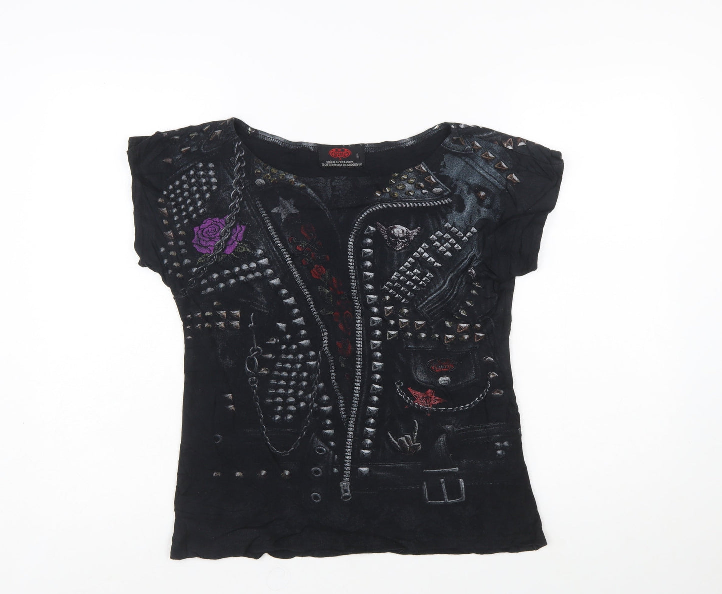 Spiral Womens Black Gothic Skull Studded T-Shirt Size L