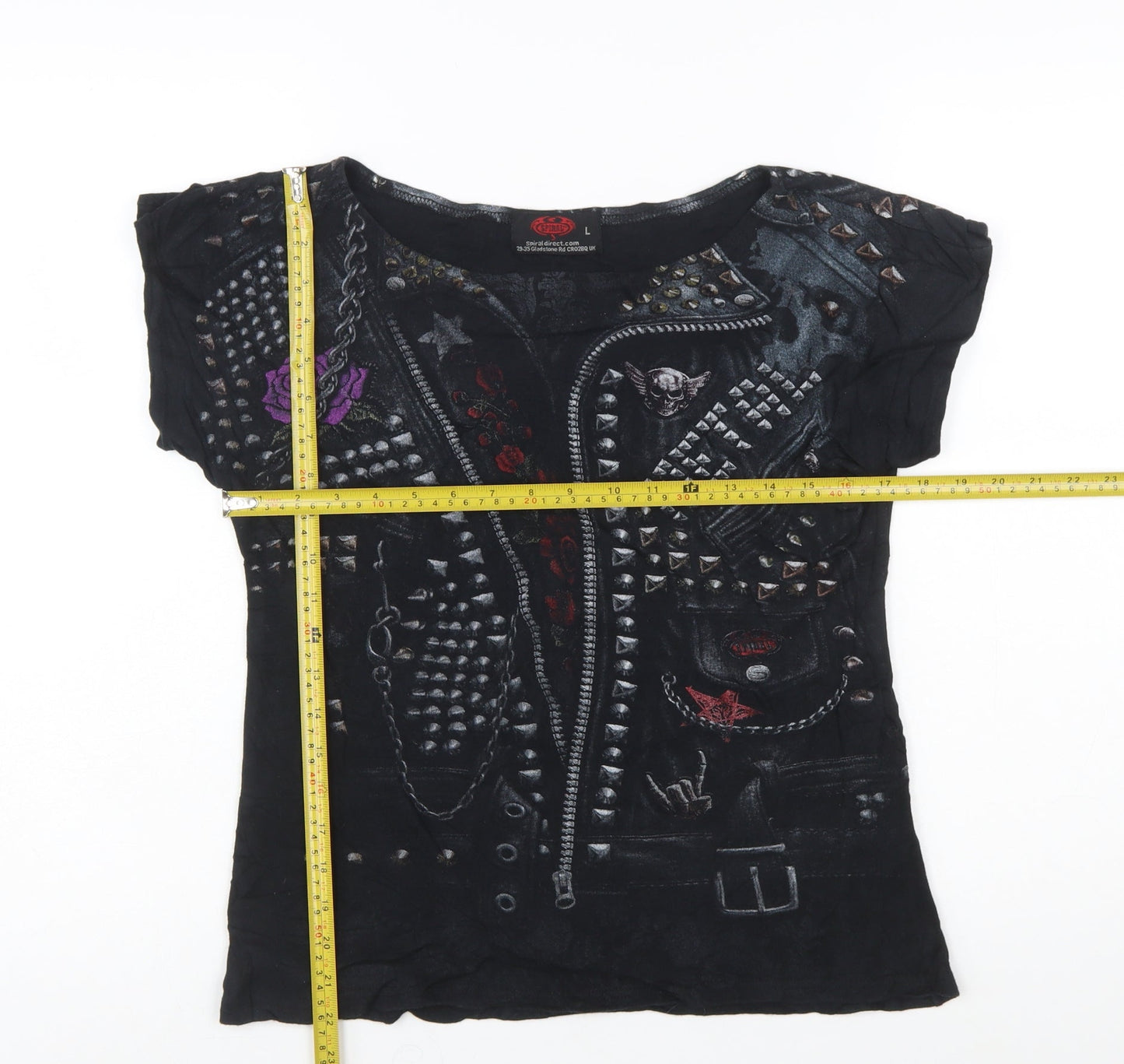 Spiral Womens Black Gothic Skull Studded T-Shirt Size L