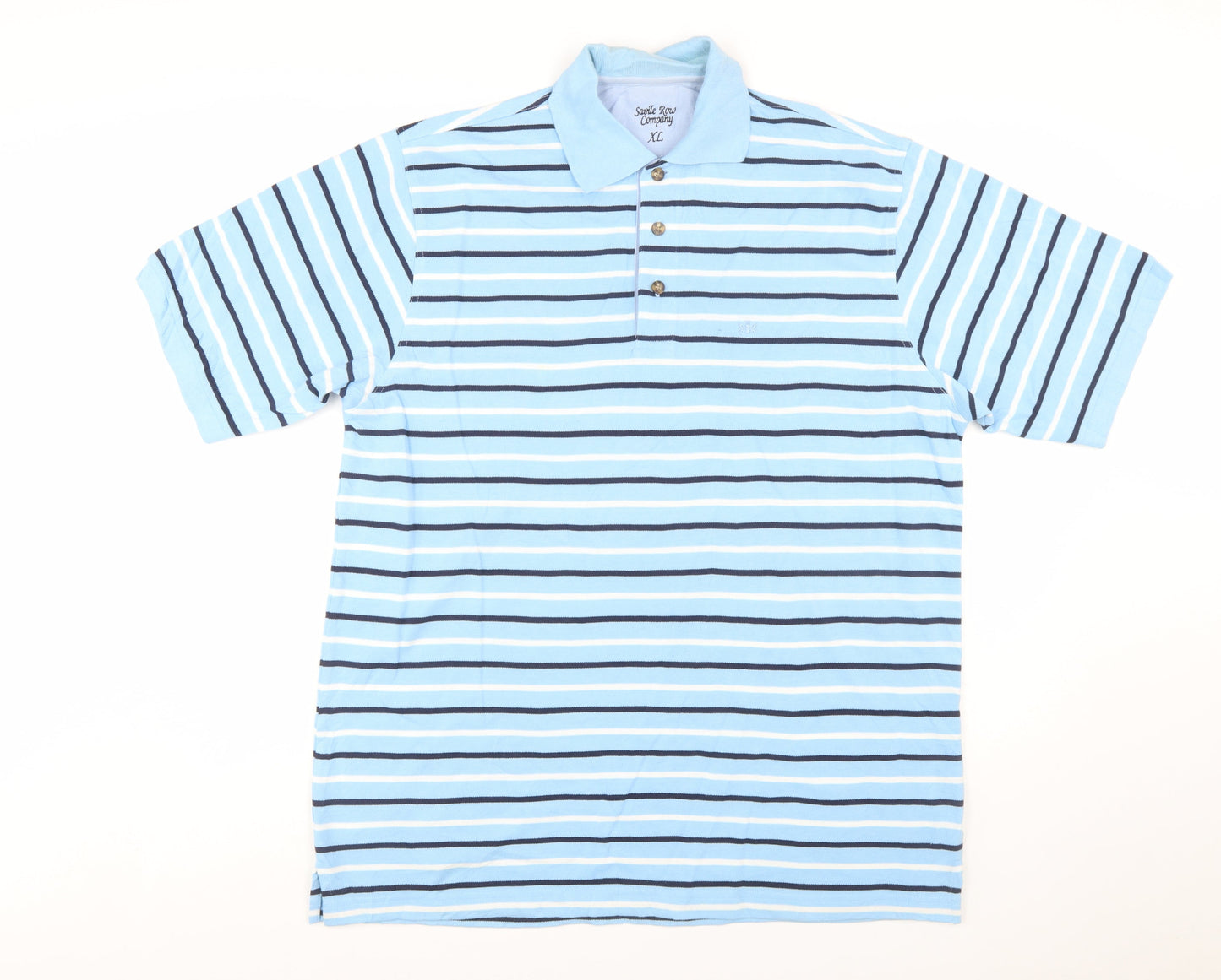Savile Row Company Men’s Blue Striped Cotton Polo Shirt XL