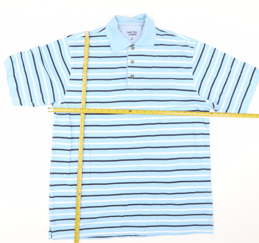 Savile Row Company Men’s Blue Striped Cotton Polo Shirt XL