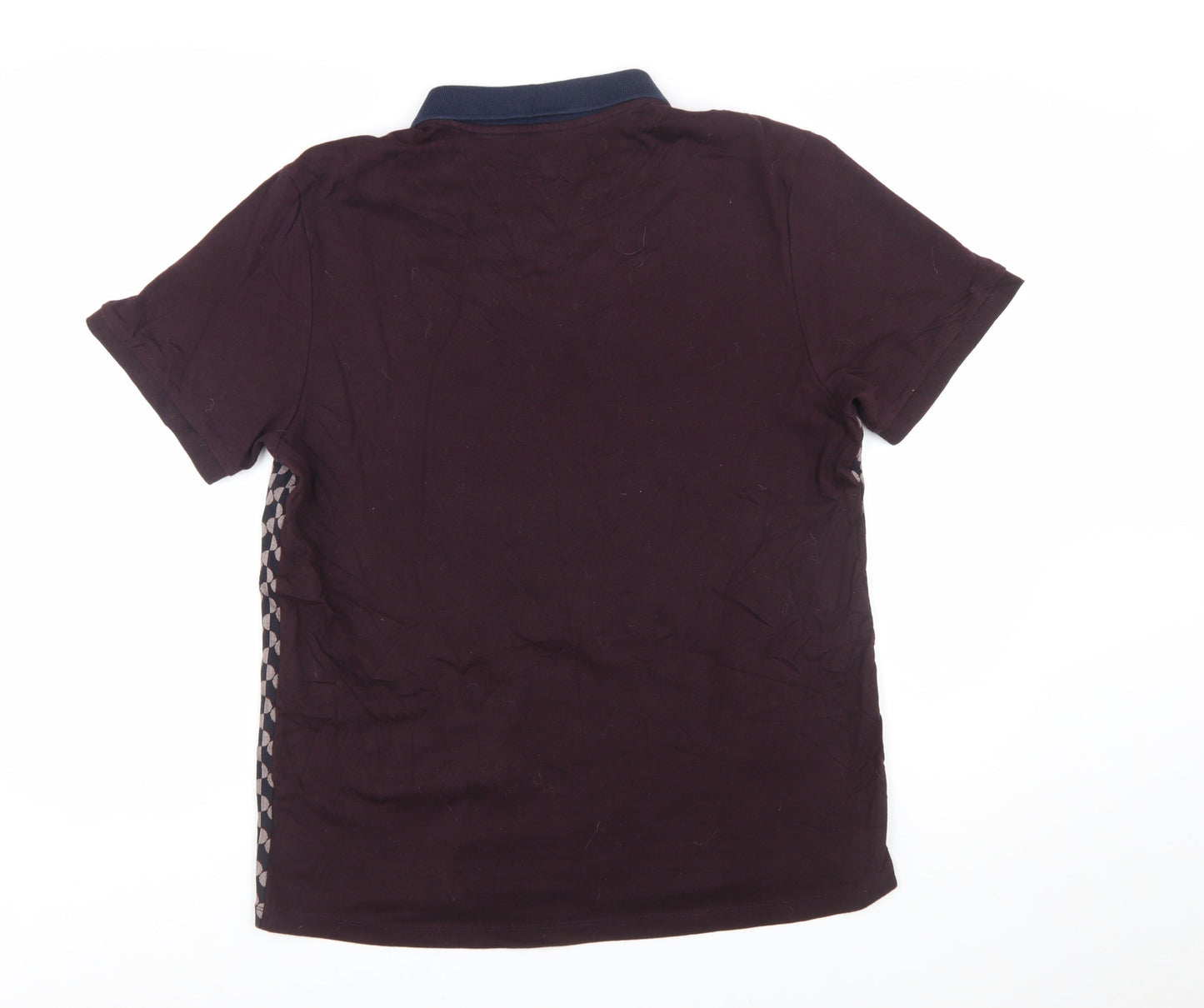 NEXT Men's Navy Burgundy Geometric Polo Shirt L Regular Fit 100% Cotton