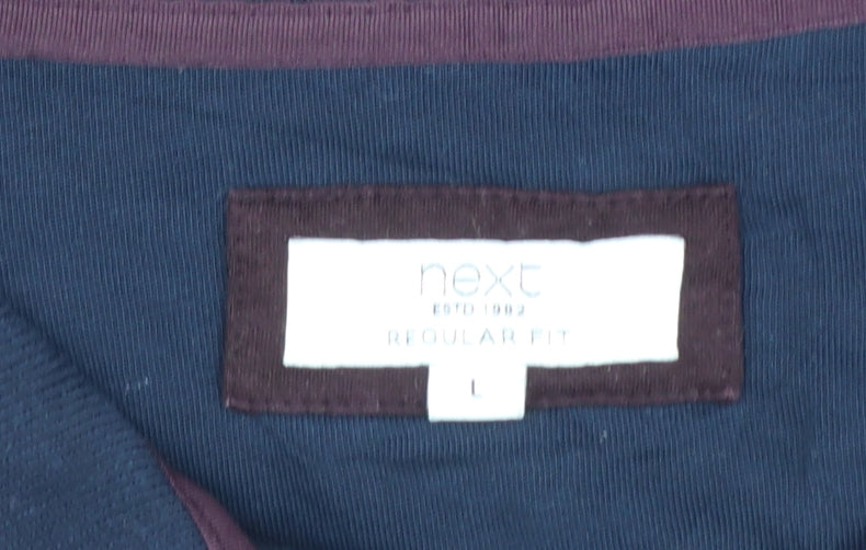 NEXT Men's Navy Burgundy Geometric Polo Shirt L Regular Fit 100% Cotton