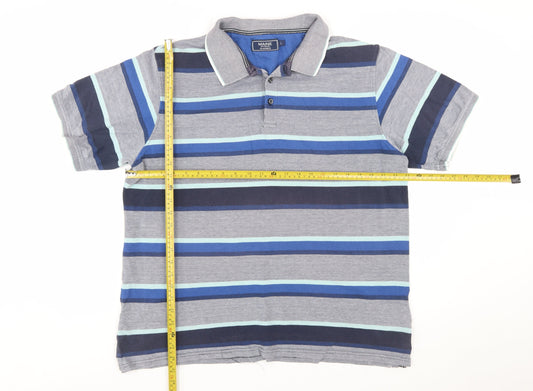 Maine New England Men's Blue Striped Cotton Polo Shirt L