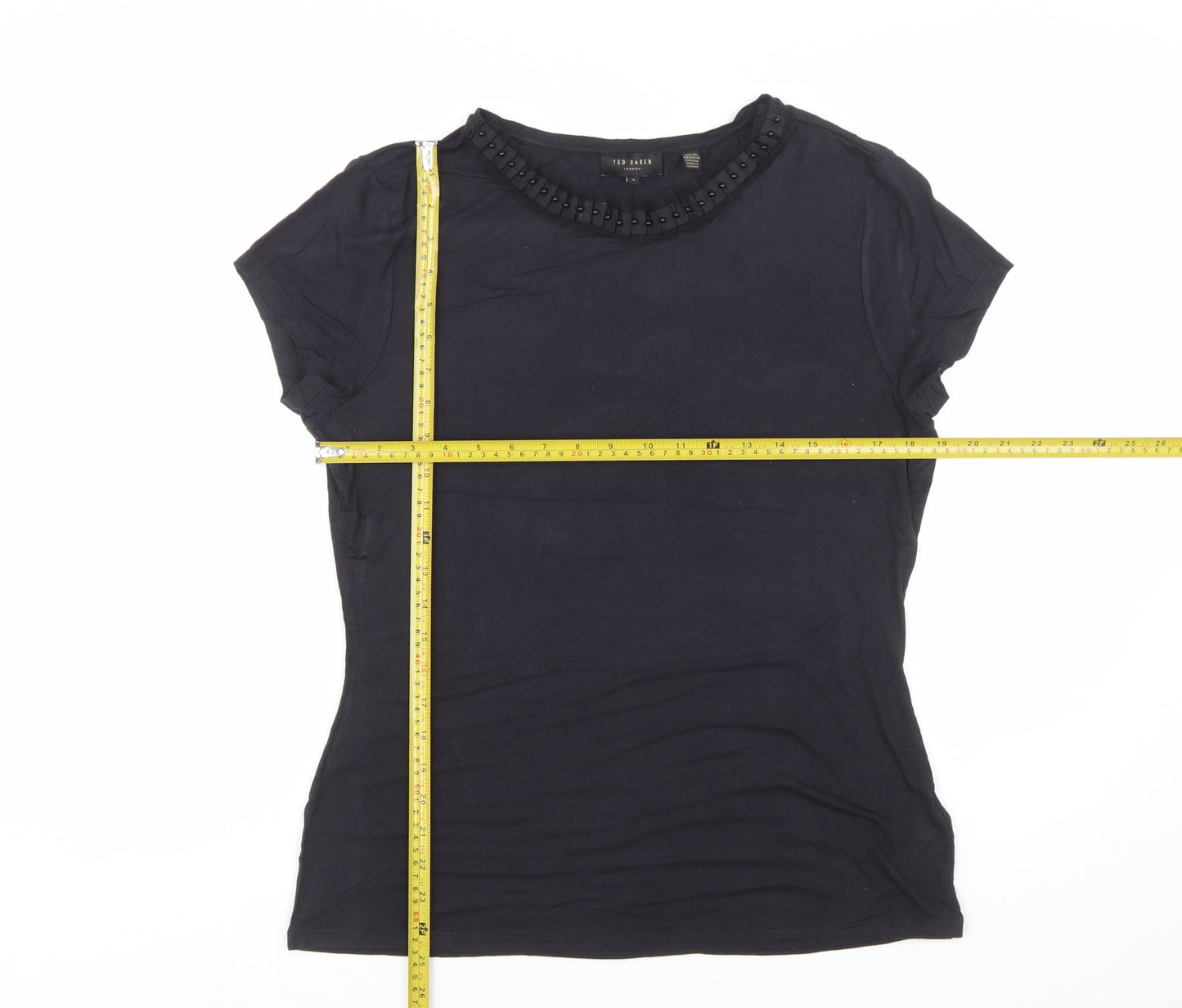 Ted Baker Women's Black Beaded Crew Neck Short Sleeve Top Size 14