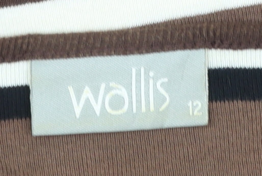 Wallis Women’s Brown Striped 3/4 Sleeve V-Neck Cotton T-Shirt Size 12