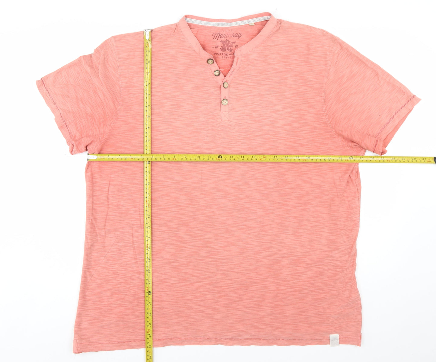 Mantaray Men's Pink XL Vintage Wash Henley Short Sleeve T-Shirt